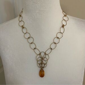 Elegant Gold Necklace with Amber Pendant